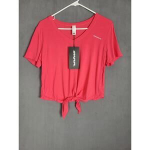 Gramval Tie Front Womens Tee Short Sleeve V Neck Athletic Workout Yoga Top Small